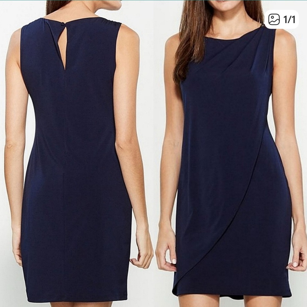 NWT Jessica Simpson Elegant Navy Blue Sleeveless Dress Gold Detail Size 14